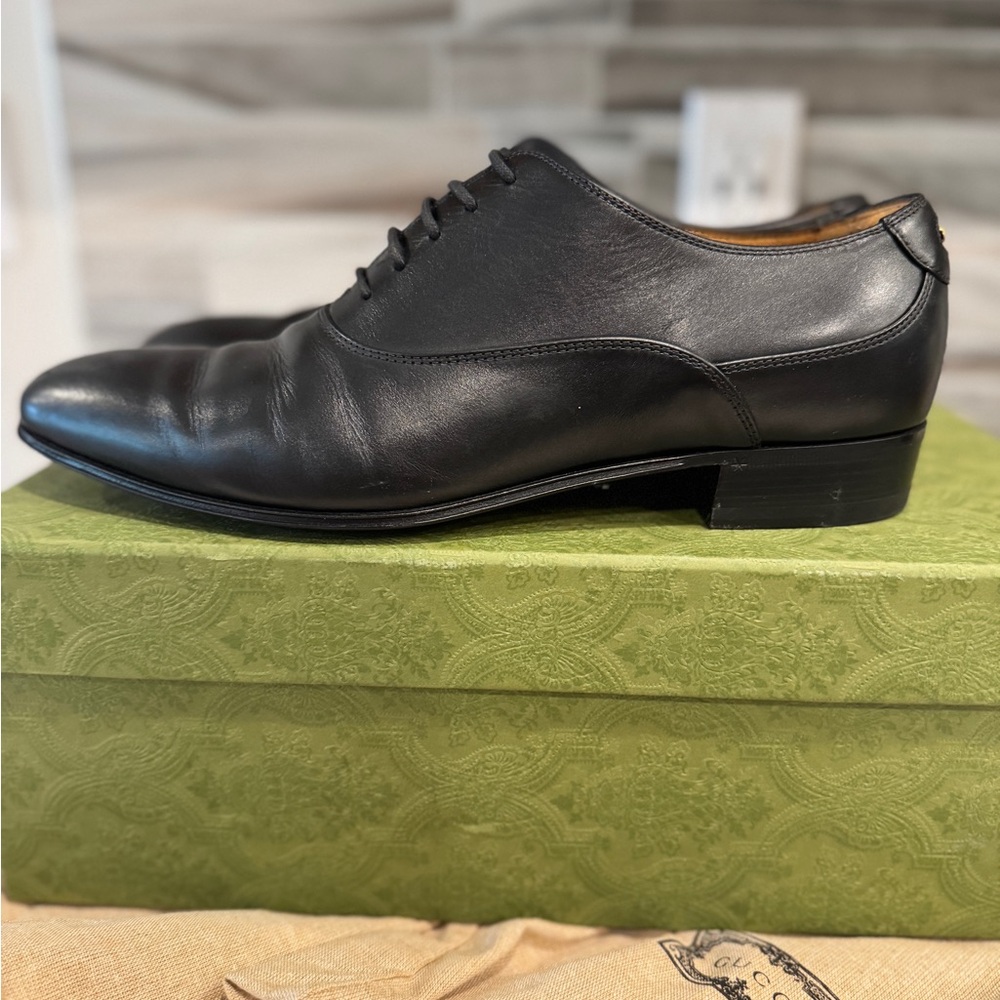 Gucci Men’s Adel Double G Black Leather Dress Shoes Oxford US 9.5 | EU 43 | UK 9 - Picture 6 of 7